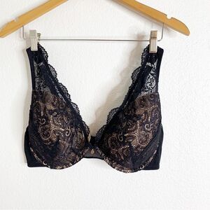 Thirdlove 24/7 Lace Contour Plunge Bra Black & Nude Size 40D